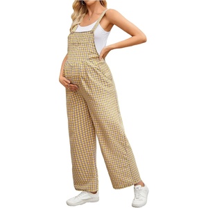 image:imageMakeMeChic Womens Maternity Overalls Summer Gingham Sleeveless Wide Leg Y2K Pregnancy JumpsuitsPurple and Yellow