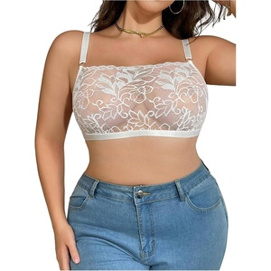 image:imageMakeMeChic Womens Plus Size Bra Floral Lace Sheer Spaghetti Strap Wireless BraletteWhite Lace