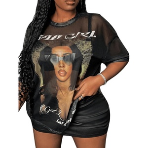 image:imageMakeMeChic Womens Plus Size Concert Outfits Fishnet Tops Black Rhinestone Mesh Short Sleeve Festival TopsBlack