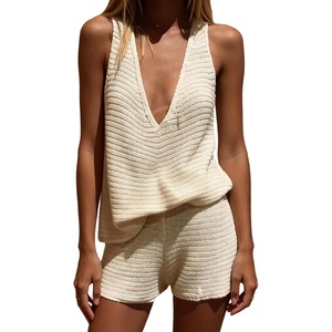 image:imageMakeMeChic Womens Summer 2 Piece Sets Knit Tank Tops Mini Shorts Set Beach Cover Ups Vacation OutfitsWhite