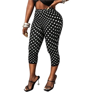 image:imageMakeMeChic Womens Summer Polka Dots Capri Pants Elastic High Waisted Knee Length Yoga LeggingsBlack and White