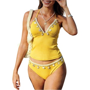 image:imageMakeMeChic Womens Tankini Swimsuits Y2K Cute Tankini Halter Triangle Tie Backless Beach Bathing SuitsYellow
