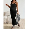 image:imageMakeMeChic Womens Maternity 2 Piece Outfits Sleeveless Long Cami Dress and Crop Tops SetBlack and White