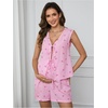image:imageMakeMeChic Womens Maternity 2 Piece Summer Outfits Bow Striped Tie V Neck Tank Top and Shorts Pregnancy SetsPink