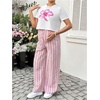 image:imageMakeMeChic Womens Maternity 2 Piece Summer Outfits Floral Short Sleeve Tee and Striped Pants Pregnancy SetsWhite and Pink