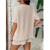 image:imageMakeMeChic Womens Maternity 2 Piece Summer Outfits Waffle Knit Tee Top and Drawstring Shorts Pregnancy SetsApricot