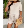 image:imageMakeMeChic Womens Maternity 2 Piece Summer Outfits Waffle Knit Tee Top and Drawstring Shorts Pregnancy SetsApricot