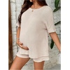 image:imageMakeMeChic Womens Maternity 2 Piece Summer Outfits Waffle Knit Tee Top and Drawstring Shorts Pregnancy SetsApricot