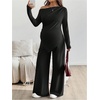 image:imageMakeMeChic Womens Maternity Clothes 2 Piece Spring Outfits Asymmetrical Top and Pants Matching Sets Black Medium