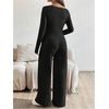 image:imageMakeMeChic Womens Maternity Clothes 2 Piece Spring Outfits Asymmetrical Top and Pants Matching Sets Black Medium