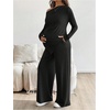 image:imageMakeMeChic Womens Maternity Clothes 2 Piece Spring Outfits Asymmetrical Top and Pants Matching SetsBlack