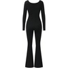 image:imageMakeMeChic Womens Maternity Jumpsuit Scoop Neck Long Sleeve Flare Leg Yoga Leggings RomperBlack