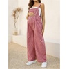 image:imageMakeMeChic Womens Maternity Overalls Summer Gingham Sleeveless Wide Leg Y2K Pregnancy JumpsuitsRed