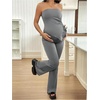 image:imageMakeMeChic Womens Maternity Sets 2 Piece Summer Outfits Ruched Tube Top and Pants Pregnancy Matching SetDark Grey