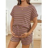 image:imageMakeMeChic Womens Maternity Sets 2 Piece Summer Outfits Striped Tee and Shorts Pregnancy Loungewear Clothes Pink Medium