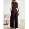 image:imageMakeMeChic Womens Maternity Summer 2 Piece Outfits Asymmetrical Tops and Pants Pregnancy Matching SetBrown