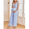 image:imageMakeMeChic Womens Maternity Summer 2 Piece Outfits Pregnancy Boho Vacation Striped Bow Top and Pants SetBlue and White