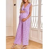 image:imageMakeMeChic Womens Maternity Summer 2 Piece Outfits Pregnancy Boho Vacation Striped Bow Top and Pants SetPurple