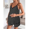 image:imageMakeMeChic Womens Summer Maternity 2 Piece Striped Outfits Pregnancy Casual Cami Top and Shorts SetsBlack