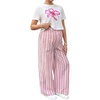image:imageMakeMeChic Womens Maternity 2 Piece Summer Outfits Floral Short Sleeve Tee and Striped Pants Pregnancy SetsWhite and Pink