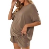 image:imageMakeMeChic Womens Maternity Sets 2 Piece Short Sleeve Crewneck T Shirts and Shorts Casual Maternity OutfitsBrown