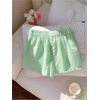 image:imageWomens Striped Elastic Waist Shorts Button Summer ShortsGreen