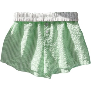 image:imageWomens Striped Elastic Waist Shorts Button Summer ShortsGreen