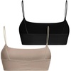 image:imageMakeMeChic Women Square Neck Wireless Crop Bra  Spaghetti Straps WireFree Stretch Fabric Sports Bra Crop Top Soft Light Bra For Yoga Gym Daily Casual Workout WearBlackApricot