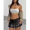 image:imageMakeMeChic Women Square Neck Wireless Crop Bra  Spaghetti Straps WireFree Stretch Fabric Sports Bra Crop Top Soft Light Bra For Yoga Gym Daily Casual Workout WearGrey