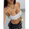 image:imageMakeMeChic Women Square Neck Wireless Crop Bra  Spaghetti Straps WireFree Stretch Fabric Sports Bra Crop Top Soft Light Bra For Yoga Gym Daily Casual Workout WearGrey