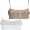 image:imageMakeMeChic Women Square Neck Wireless Crop Bra  Spaghetti Straps WireFree Stretch Fabric Sports Bra Crop Top Soft Light Bra For Yoga Gym Daily Casual Workout WearBlakcKhaki