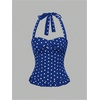 image:imageMakeMeChic Womens 3 Pack Casual Halter Tops Polka Dots Gingham Print Shirred Back Summer Tank TopsBlue