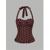 image:imageMakeMeChic Womens 3 Pack Casual Halter Tops Polka Dots Gingham Print Shirred Back Summer Tank TopsMocha Brown
