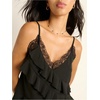 image:imageMakeMeChic Womens Floral Lace Trim Crop Tank Top Spaghetti Strap Sleeveless Ruffle Y2K Cami TopsBlack