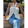 image:imageMakeMeChic Womens Halter Tops White Going Out Backless Cute Summer Criss Cross Classy Night Out TopsWhite B