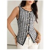 image:imageMakeMeChic Womens Houndstooth Button Down Tank Tops Sleeveless Work Vest WasitcoatBlack and White
