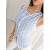 image:imageMakeMeChic Womens Houndstooth Button Down Tank Tops Sleeveless Work Vest WasitcoatBlue