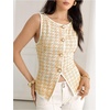 image:imageMakeMeChic Womens Houndstooth Button Down Tank Tops Sleeveless Work Vest WasitcoatYellow