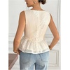 image:imageMakeMeChic Womens Ruffle Tank Crewneck Jacquard Sleeveless Dressy Elegant Tops BlouseApricot