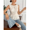 image:imageMakeMeChic Womens Ruffle Tank Crewneck Jacquard Sleeveless Dressy Elegant Tops BlouseApricot