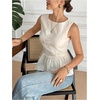 image:imageMakeMeChic Womens Ruffle Tank Crewneck Jacquard Sleeveless Dressy Elegant Tops BlouseApricot