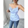 image:imageMakeMeChic Womens Satin Silk Lace Camisole Top Spaghetti Lace Trim V Neck Cami Top Draped Front Sleeveless Summer TopBlue
