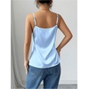 image:imageMakeMeChic Womens Satin Silk Lace Camisole Top Spaghetti Lace Trim V Neck Cami Top Draped Front Sleeveless Summer TopBlue