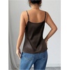 image:imageMakeMeChic Womens Satin Silk Lace Camisole Top Spaghetti Lace Trim V Neck Cami Top Draped Front Sleeveless Summer TopCoffee Brown