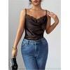 image:imageMakeMeChic Womens Satin Silk Lace Camisole Top Spaghetti Lace Trim V Neck Cami Top Draped Front Sleeveless Summer TopCoffee Brown