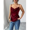 image:imageMakeMeChic Womens Satin Silk Lace Camisole Top Spaghetti Lace Trim V Neck Cami Top Draped Front Sleeveless Summer TopRed Violet