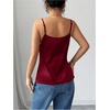 image:imageMakeMeChic Womens Satin Silk Lace Camisole Top Spaghetti Lace Trim V Neck Cami Top Draped Front Sleeveless Summer TopRed Violet