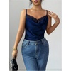 image:imageMakeMeChic Womens Satin Silk Lace Camisole Top Spaghetti Lace Trim V Neck Cami Top Draped Front Sleeveless Summer TopRoyal Blue