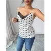 image:imageMakeMeChic Womens Satin Silk Lace Camisole Top Spaghetti Lace Trim V Neck Cami Top Draped Front Sleeveless Summer TopWhite