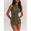 image:imageMakeMeChic Womens Sparkly Sequin Tops Y2k Going Out Rave Top Sleeveless Crop Tank TopsOlive Green